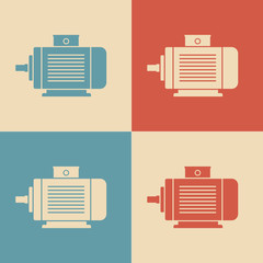  Electric motor vector icons, retro colors