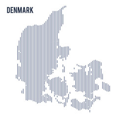 Vector abstract hatched map of Denmark with vertical lines isolated on a white background.