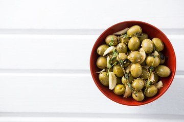 Marinated olives in bowl