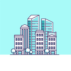 Obraz premium Urban landscape. Real estate and construction business concept with buildings. Vector illustration.