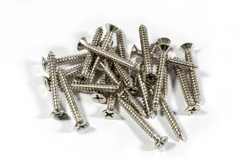 iron screws closeup on white background