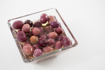 Close-up of pickled olives in bowl