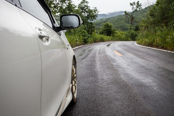 Obraz premium car on the forest road