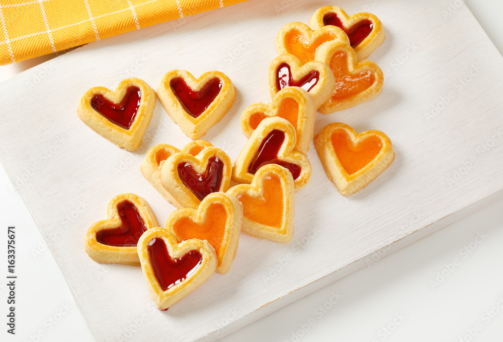 Sticker heart shaped jam cookies