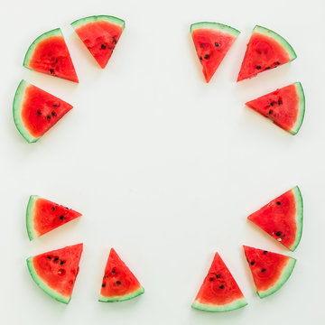 Frame  of Tasty watermelon on white background. Flat lay. Top view.