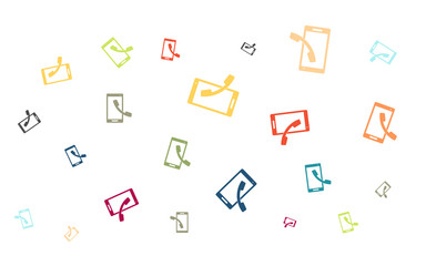 Viele bunte Smartphones mit Telefonhörer