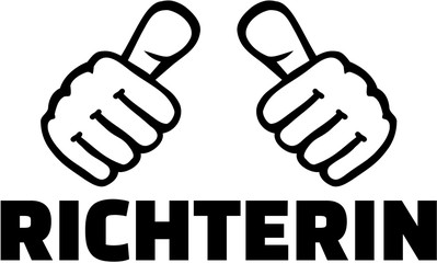 Female judge with thumbs german word