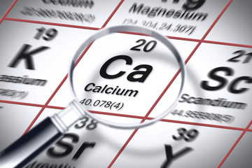 Focus on Calcium chemical element - concept image with the Mendeleev periodic table - obrazy, fototapety, plakaty
