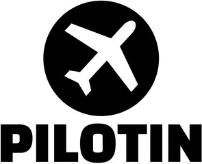 Fototapeta premium Female pilot german word with plane icon