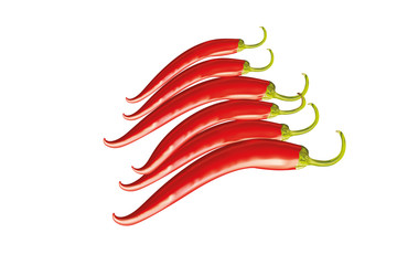 Red hot chillies on white background