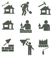 Set of mason worker icons