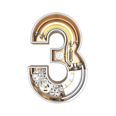 Mechanic alphabet ,number 3, clipping path. 3D illustration
