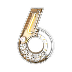 Mechanic alphabet ,number 6, clipping path. 3D illustration