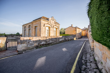 Street view in Saint Emilion village during the sunset in France