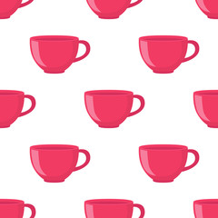 Seamless pattern of tea cup in cartoon flat style. Vector illustration