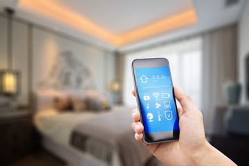 mobile phone in modern bedroom