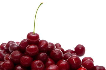 Handful of a red cherry on a white background