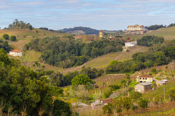 Fototapeta na wymiar Village and Vineyards in winter, Vale dos Vinhedos valley