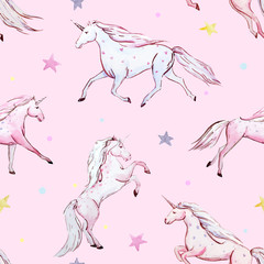 Watercolor unicorn vector pattern © zenina