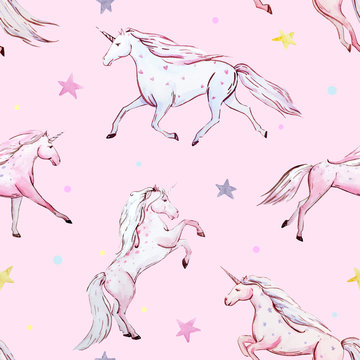 Watercolor Unicorn Vector Pattern