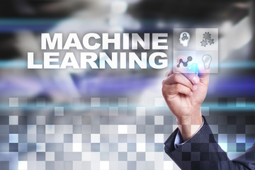 Machine Learning. Text and icons on virtual screen. Business, technology concept