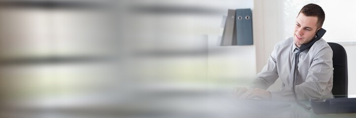 Customer service assistant  with headsets with bright background