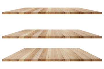 Wooden shelves isolated on white