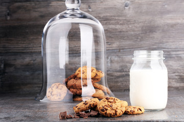 Chocolate cookies on white background. Chocolate chip cookies shot