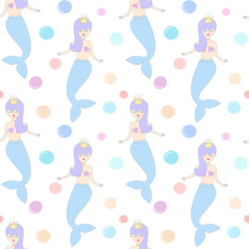 cute cartoon lovely colorful mermaids seamless vector pattern background illustration