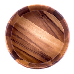 Close up of wood empty wooden bowl isolated on white background