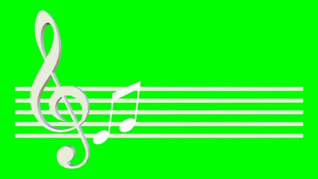 Music animation with treble clef swinging on the score sheet, the notes are shown, animated music thema on green screen