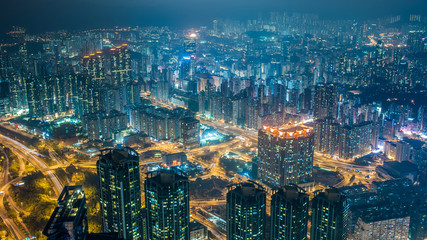 Night view of Kowloon from lion rock