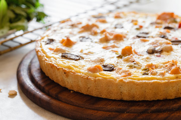Homemade quiche with salmon