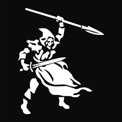 warrior with spear and sword.