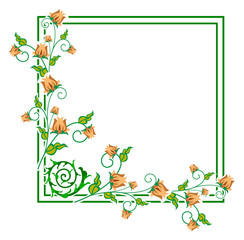 Square decorative frame with abstract flowers. Vector clip art.