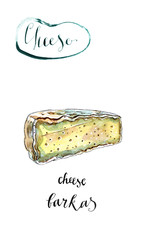 Watercolor piece of french cheese Barkas (Bergkas)