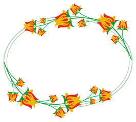 Oval decorative frame with abstract flowers. Vector clip art.