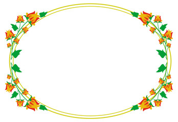 Oval decorative frame with abstract flowers. Vector clip art.