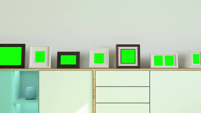 Interior mock up picture frames with green backgrounds