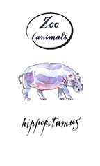 The common hippopotamus in watercolor