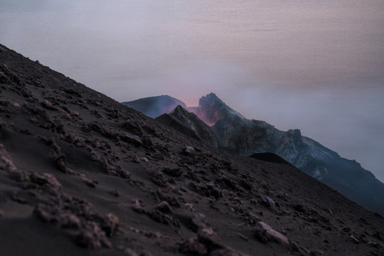 Smoking vent on the volcano of Stromboli Island