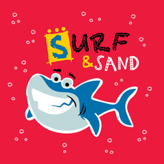 surf and sand. cute shark vector cartoon