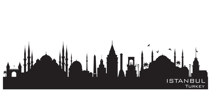 Istanbul Turkey city skyline vector silhouette