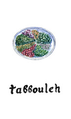 Tabbouleh salad, plate in watercolor