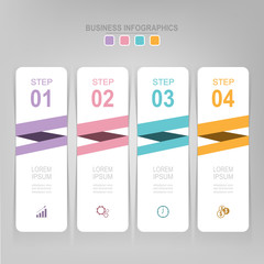 Infographic template of four steps on squares, tag banner, work sheet, flat design of business icon, vector