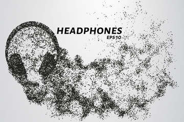 Fototapeta na wymiar Headphones from particles. Headphones consist of circles and dots. Headphones crumble into small pieces.