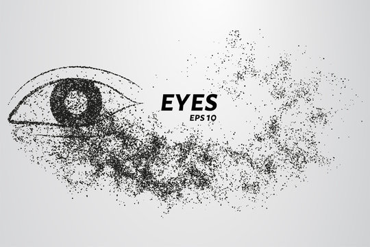 Eyes of particles. Silhouette of eyes consists of points and circles. Vector illustration.