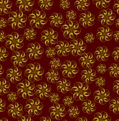 Gold abstract flowers on red background