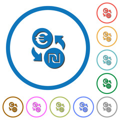 Euro new Shekel money exchange icons with shadows and outlines