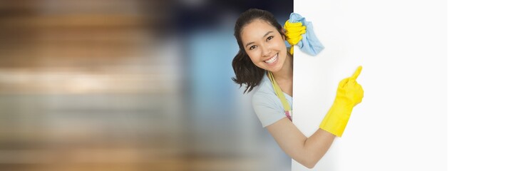 Cleaner with white board with bright background - obrazy, fototapety, plakaty